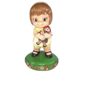 Vintage Ceramic Figurine Girl with Raggedy Ann Doll 1973 Ceramichrome Hand Paint